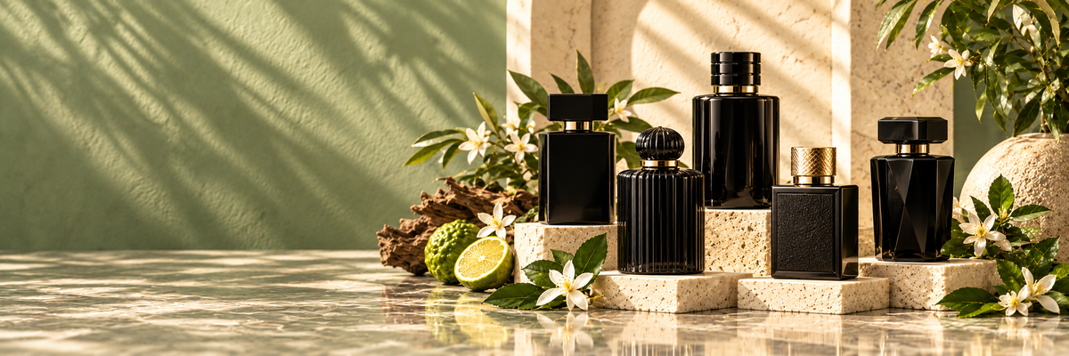 Black Bottles collection banner at Aromaos Perfumes