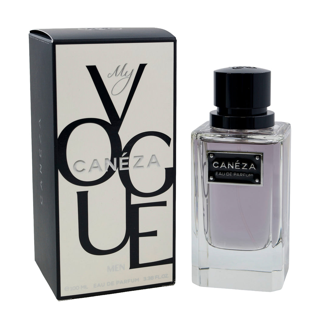Caneza My Vogue Men Eau de Parfum 100 ml / 3.4 fl oz – Bottle with retail box on a white background