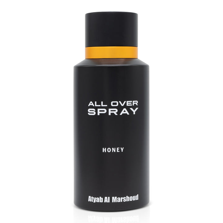 Black all-over spray bottle with a matte finish, orange accent band, and bold white text reading ‘All Over Spray’