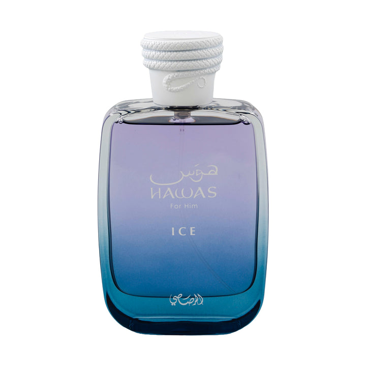 Rasasi Hawas Ice for Him Eau de Parfum 100 ml / 3.4 fl oz – Closed bottle on a white background