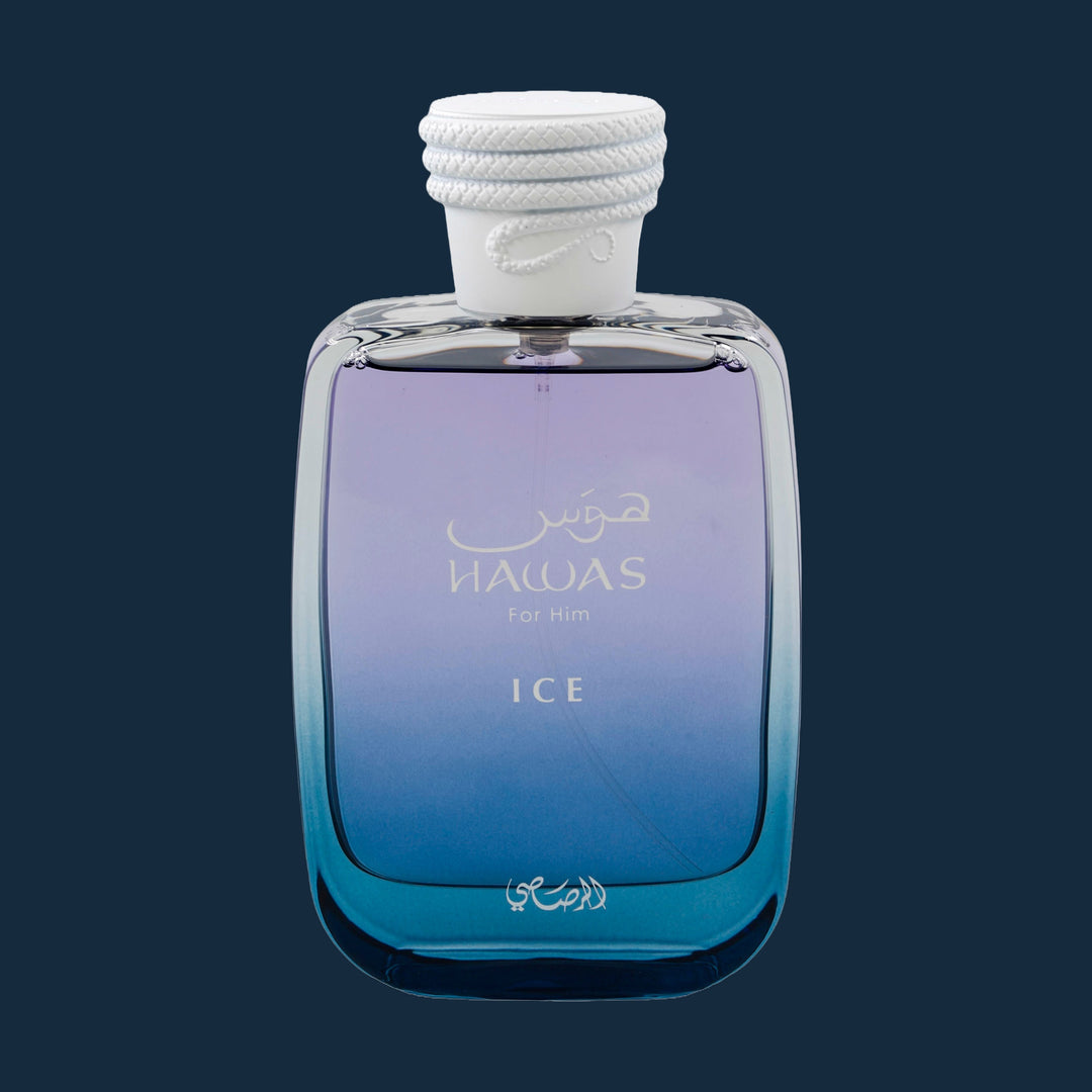 Rasasi Hawas Ice for Him Eau de Parfum 100 ml / 3.4 fl oz – Themed studio photograph